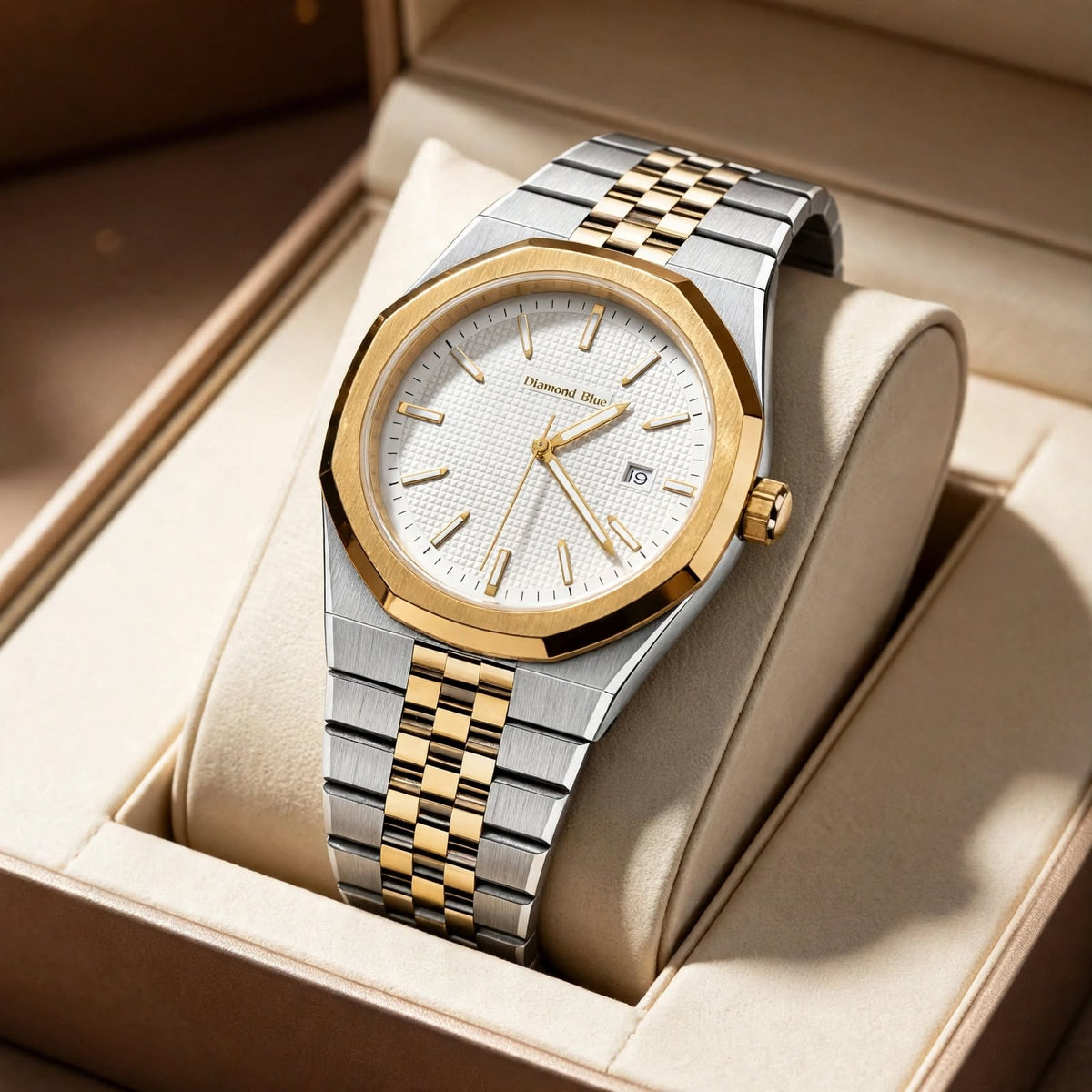 Luxury Two-Tone Gold & Silver Men’s Watch – Elegant White Dial