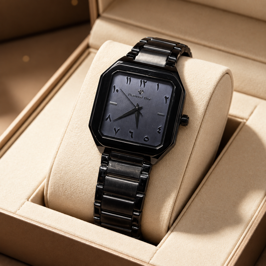 Luxury Black Square Dial Stainless Steel Watch for Men