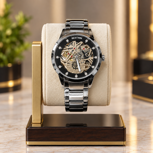 Luxury Silver Skeleton Automatic Mechanical Watch for Men – Stainless Steel Bracelet