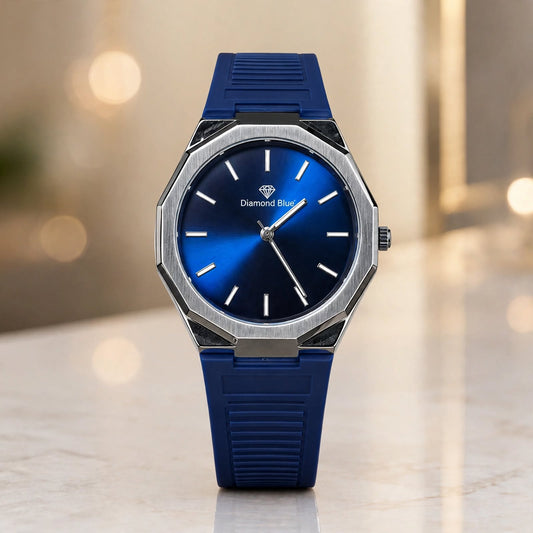 Luxury Blue Dial Blue Silicone Strap Watch for Men – Stainless Steel Case